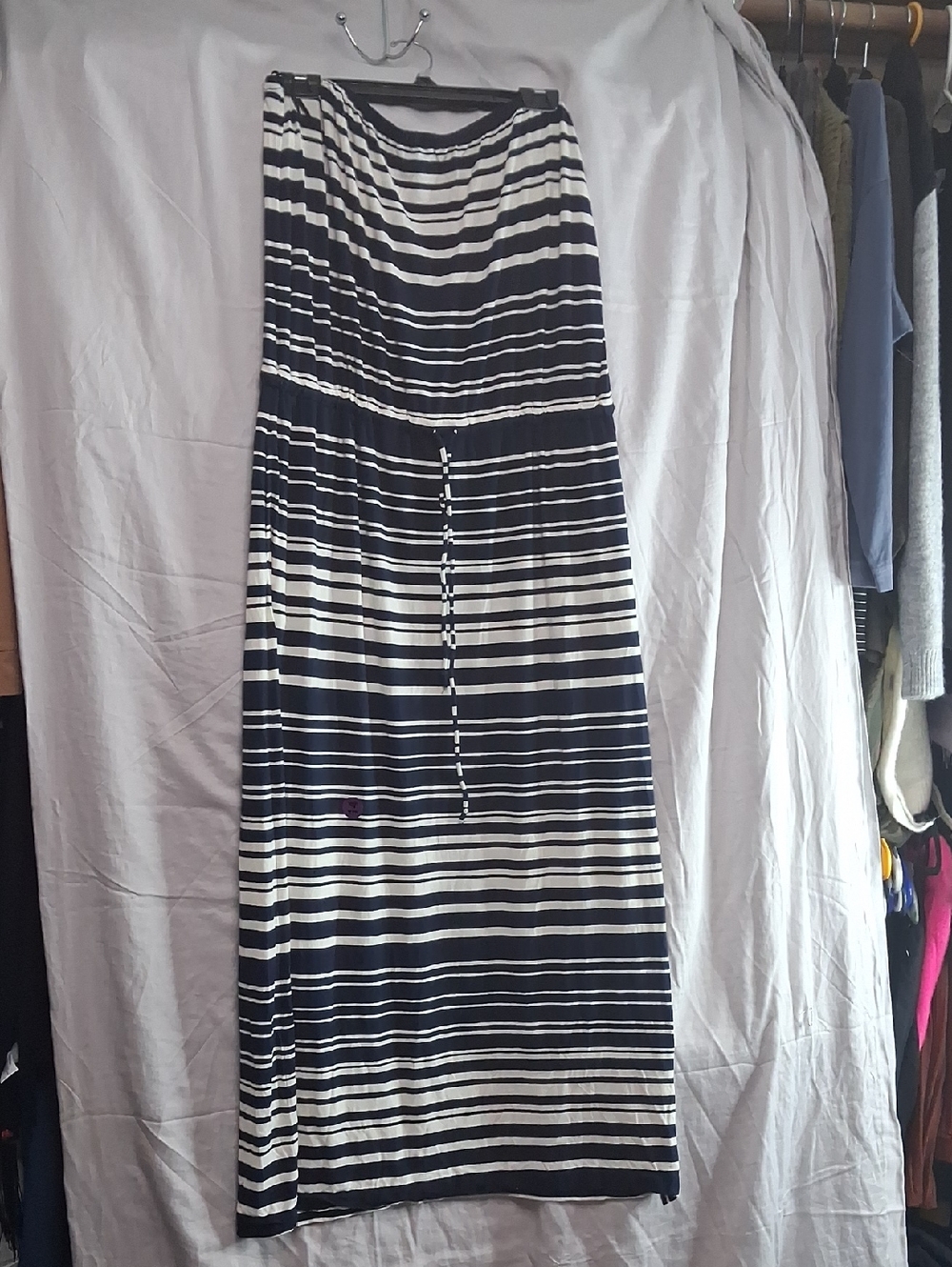 J. Crew Strapless Black and White Striped Maxi Dress